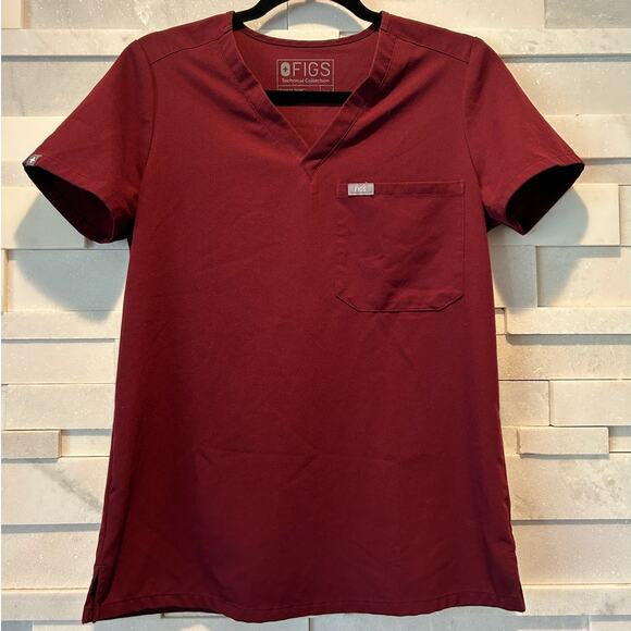 FIGS Catarina One-Pocket V-neck Short Sleeve Scrub Top FW1000 Burgundy XS - Picture 2 of 5